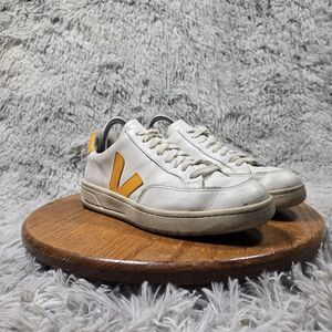 VEJA V-12 Womens Size 9 Mens 7 White/Pumpkin Leather Lace Up Tennis Sneakers